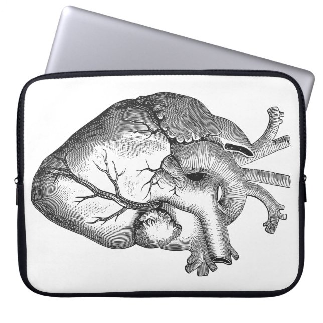 Simple Black White Anatomy Heart Illustration Laptop Sleeve (Front)