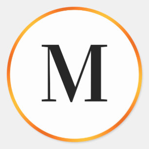 Simple  Black White and Orange Initial Monogram Classic Round Sticker