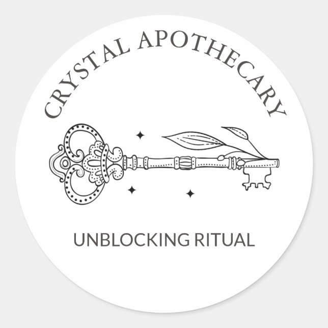 Simple Black & White Apothecary Mystic Key Classic Round Sticker (Front)