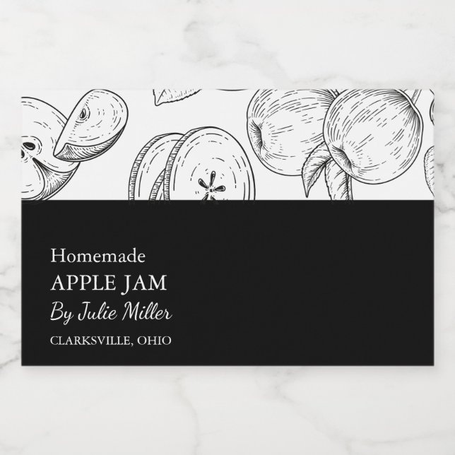 Simple Black & White Apple Jam Label (Single Label)