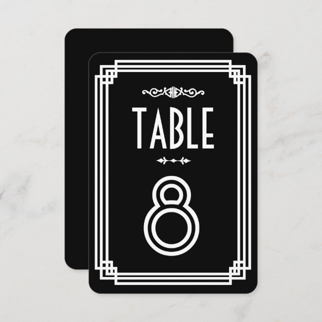 Simple Black & White Art Deco Table Numbers (Front/Back)