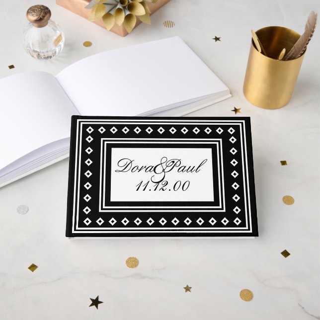 Simple Black/White Art Deco Wedding Guest Book (Front Open)