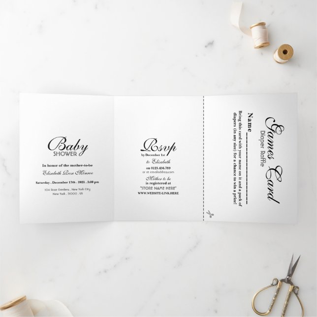 Simple Black & White Baby Shower Suite Tri-Fold Invitation (Inside)