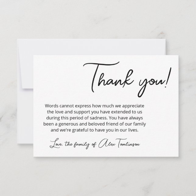 Simple Black White Bereavement Thank You Card (Front)