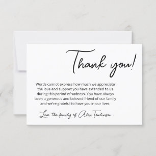 Simple Black White Bereavement Thank You Card