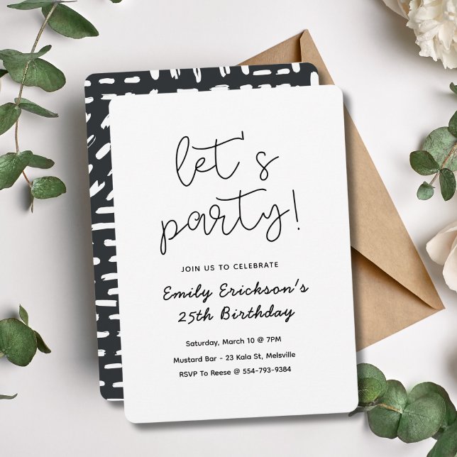 Simple Black White Birthday Party Invitation  (Creator Uploaded)