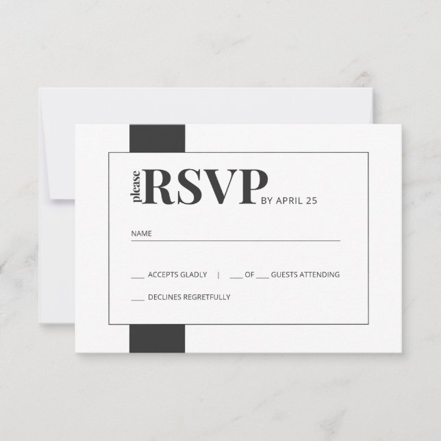 Simple black & white bold minimal wedding RSVP (Front)