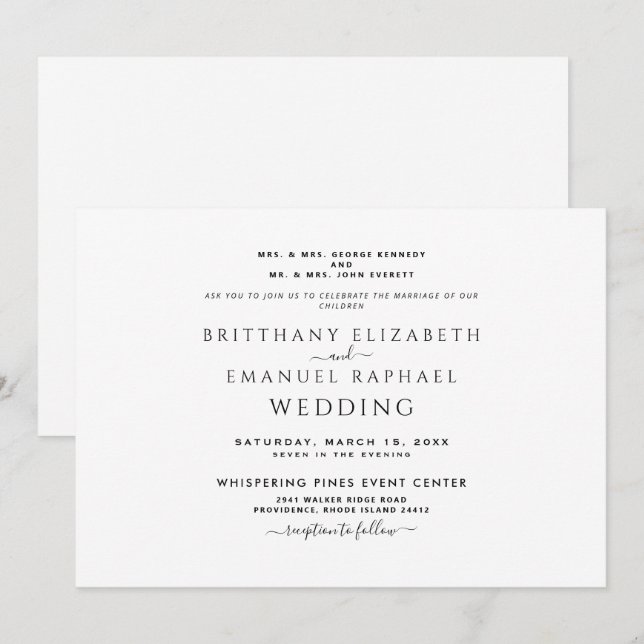 Simple Black & White Both Parents Listed Invitatio Invitation (Front/Back)