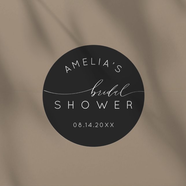 Simple Black & White Bridal Shower Classic Round Sticker (Creator Uploaded)