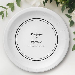 Simple Black White Bride & Groom Wedding Paper Plate