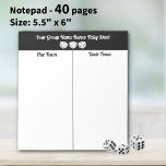 Simple Black White Bunco Dice Table Tally Notepad<br><div class="desc">Bring your game night to life with this fun Bunco tally sheet notepad, designed to keep every round organized and stress-free. With 40 easy tear-off pages, tracking wins, scores, and player progress becomes effortless, so you can focus on laughter, friendly competition, and unforgettable moments with friends. Perfect for Bunco lovers...</div>