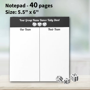 Simple Black White Bunco Dice Table Tally Notepad