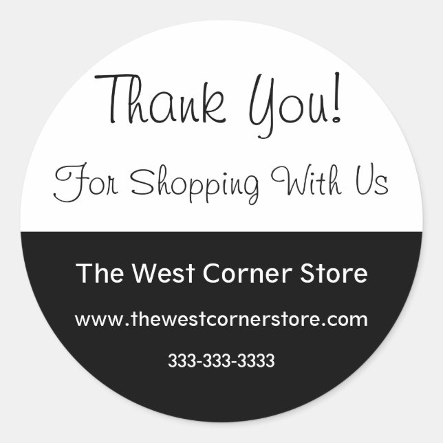 Simple Black White Business Customer Thank You Classic Round Sticker (Front)