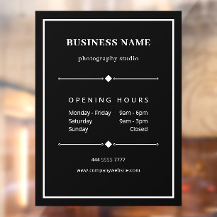 Simple Black White Business Office Opening Hours Window Cling