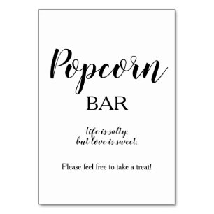 Simple Black White Calligraphy Popcorn Bar Table Number