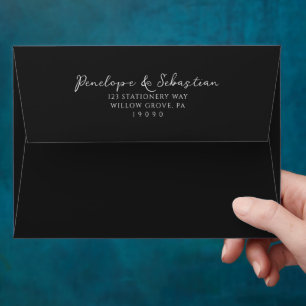 Simple Black & White Chic Calligraphy Wedding Envelope
