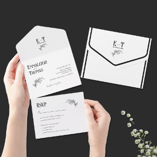 Simple Black White Classic Modern Wedding All In One Invitation
