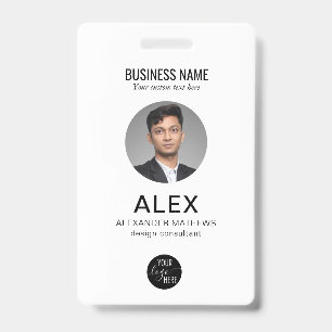 Simple Black White Company Logo Photo ID Barcode Badge