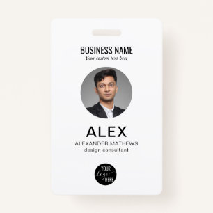 Simple Black White Company Logo Photo ID Barcode Badge