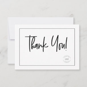 Simple Black White Company Logo Social icons note Thank You Card