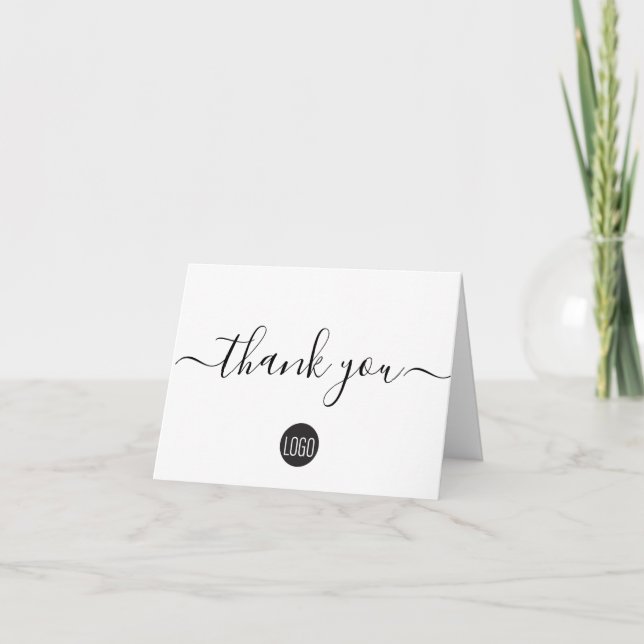 Simple Black White Company Logo Social Thank You (Front)