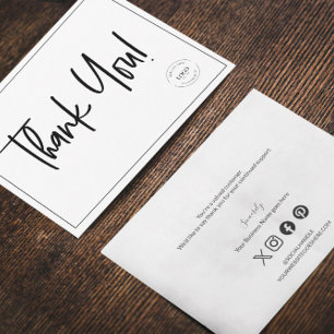 Simple Black White Company Logo Social Thank You  Card
