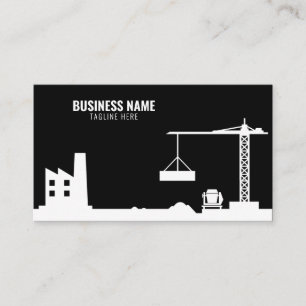 Simple Black & White Construction Site Silhouette Business Card