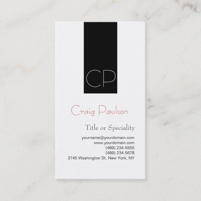 Simple Black White Consultant Business Card (Front)