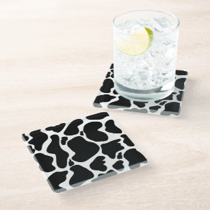 Simple Black white Cow Spots Animal Glass Coaster