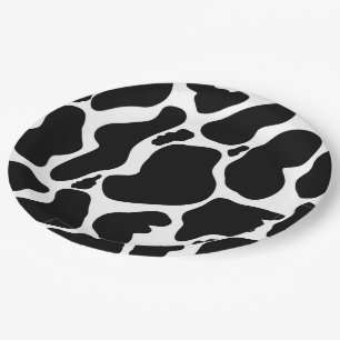 Simple Black white Cow Spots Animal Paper Plate