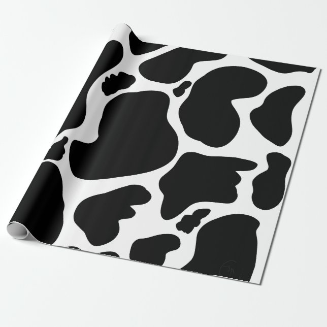 Simple Black white Cow Spots Animal Wrapping Paper (Unrolled)