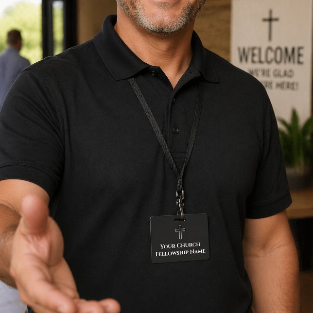 Simple Black White Cross Outline Church  Badge (Creator Uploaded)