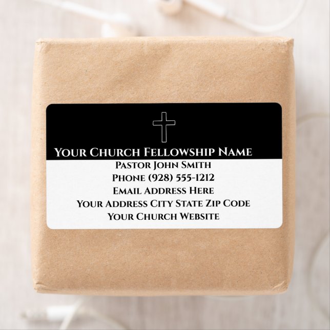 Simple Black White Cross Outline Church Labels (Insitu)
