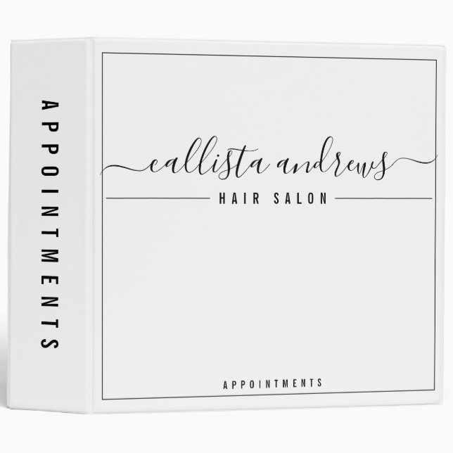 Simple Black White Cursive Appointment Book Binder (Front/Spine)