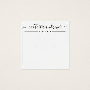 Simple Black White Cursive Earring Display Card