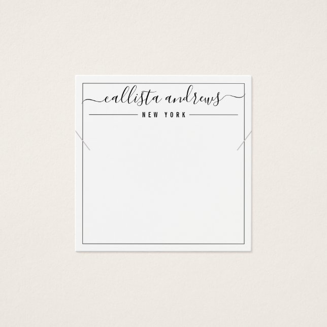 Simple Black White Cursive Necklace Display Card (Front)