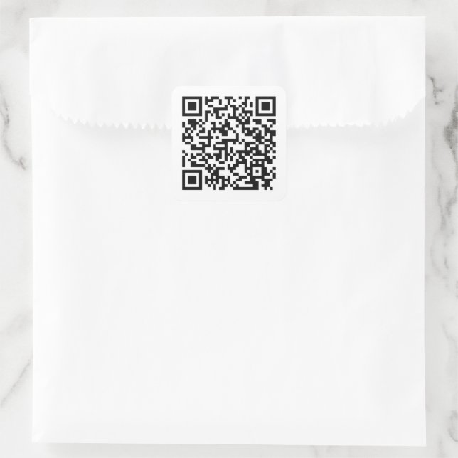 Simple Black White Custom URL QR Code Square Sticker (Bag)