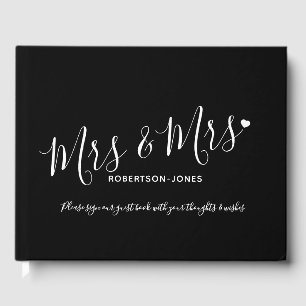 Simple black white customized mrs and mrs wedding guest book