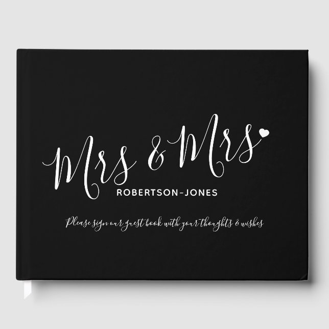 Simple black white customized mrs and mrs wedding guest book (Front)