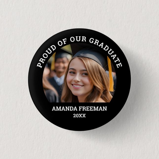 Simple Black & White Customized Photo Graduate 1 Inch Round Button (Front)