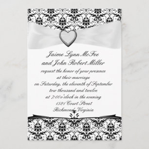 Simple Black White Damask/Ribbon Wedding Invitatio Invitation