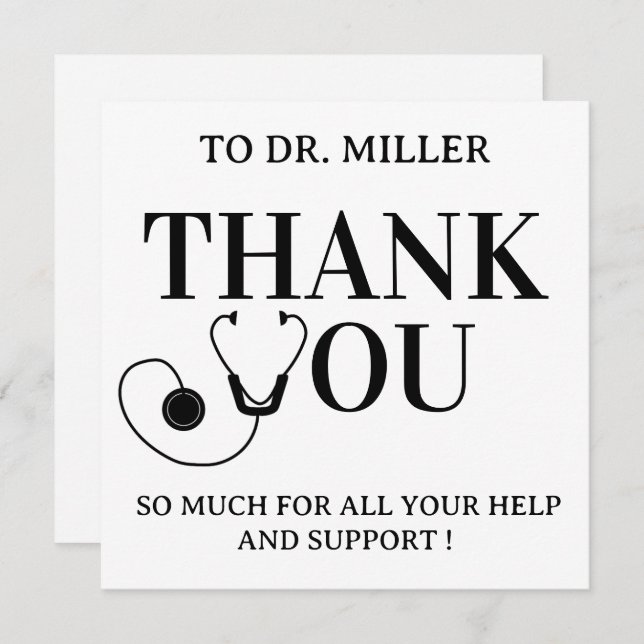 Simple Black & White  Doctor Thank You Card (Front/Back)