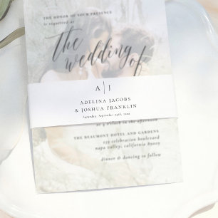 Simple Black & White Elegant Monogram Wedding Invitation Belly Band