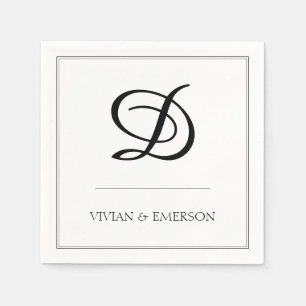 Simple Black White Elegant Monogram Wedding Napkin