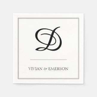 Simple Black White Elegant Monogram Wedding Napkin
