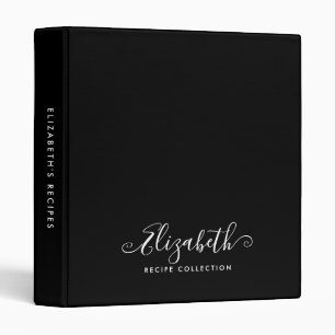 Simple Black White Elegant Script Recipe Cookbook Binder