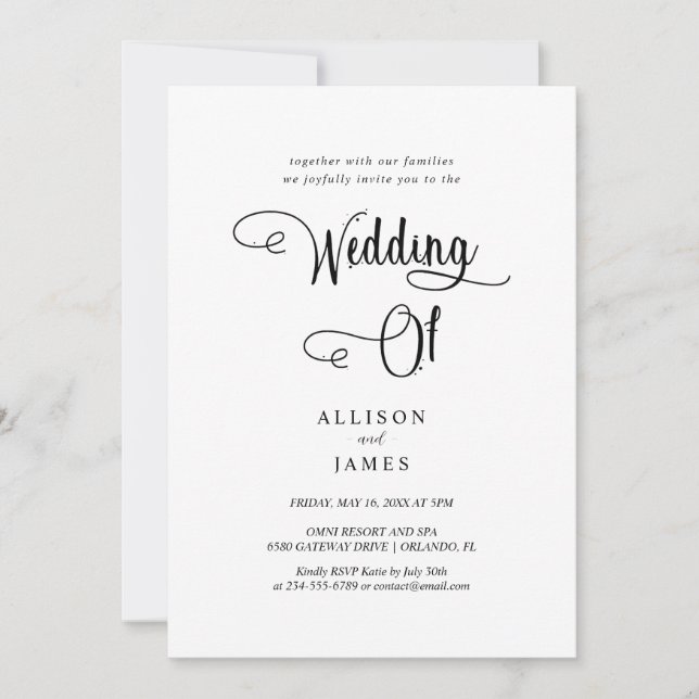 Simple Black & White Elegant & Timeless  Invitation (Front)