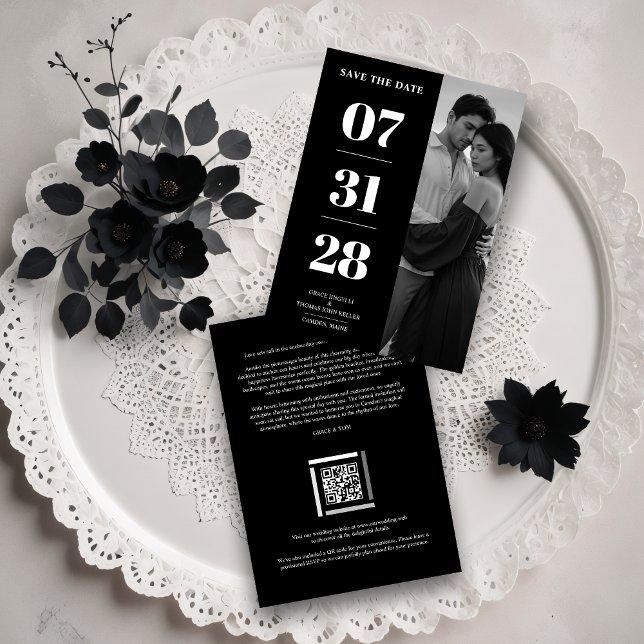 Simple Black & White Enchanting and Delicate Photo Save The Date (Simple Black & White Enchanting and Delicate Minimalist Photo Wedding Save the Dates Cards. )