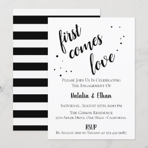 Simple Black White Engagement Party Invitation