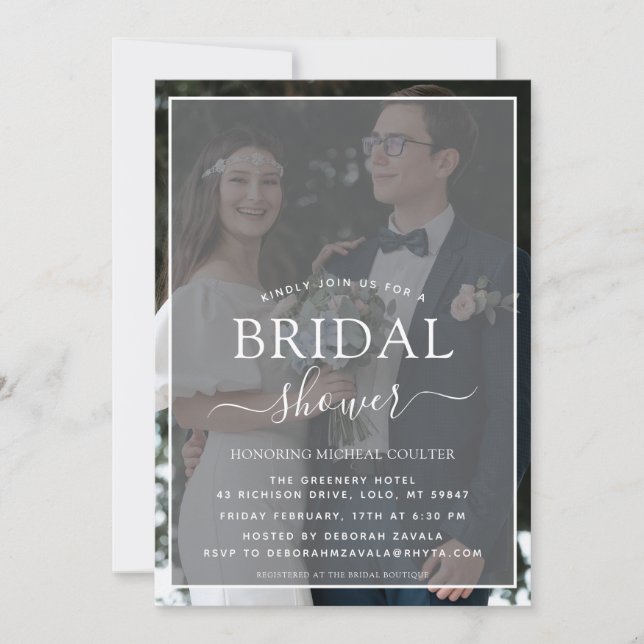Simple Black & White Faux Vellum Effect Photo Invitation (Front)